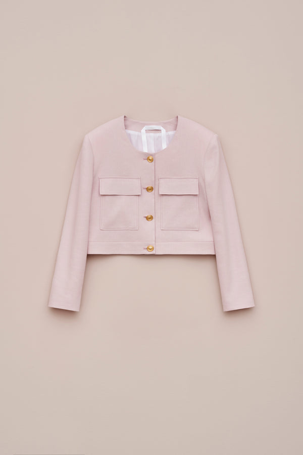 CROPPED LINEN JACKET WITH PATCH POCKETS
