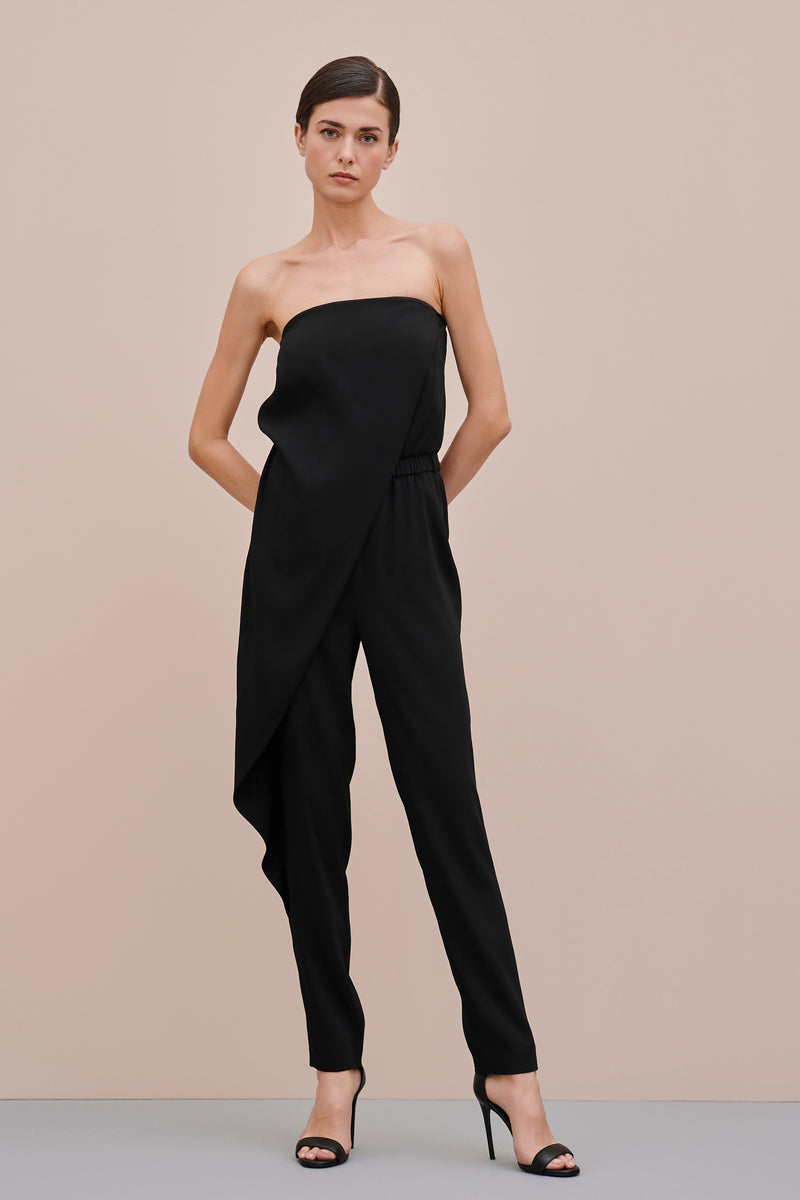 LONG JUMPSUIT IN VISCOSE CREPE WITH PANEL DESIGN 