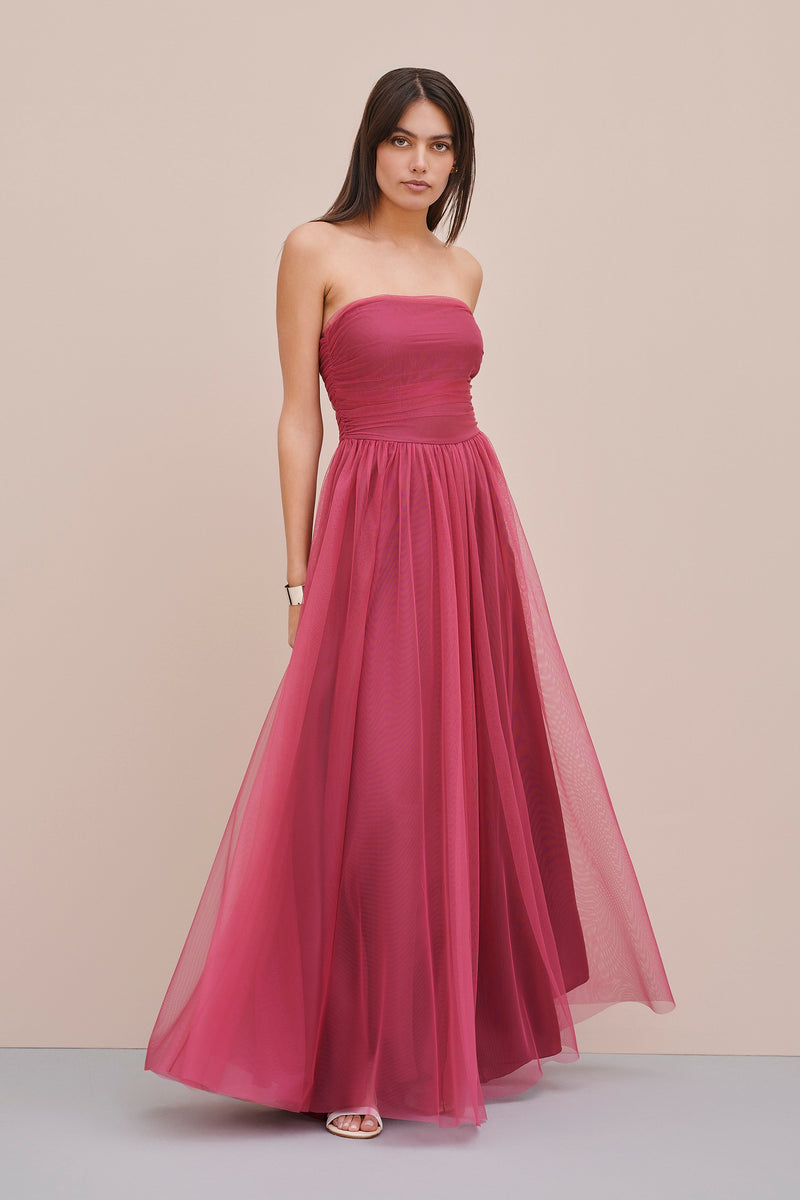 FLARED TULLE DRESS WITH GATHERED BODICE