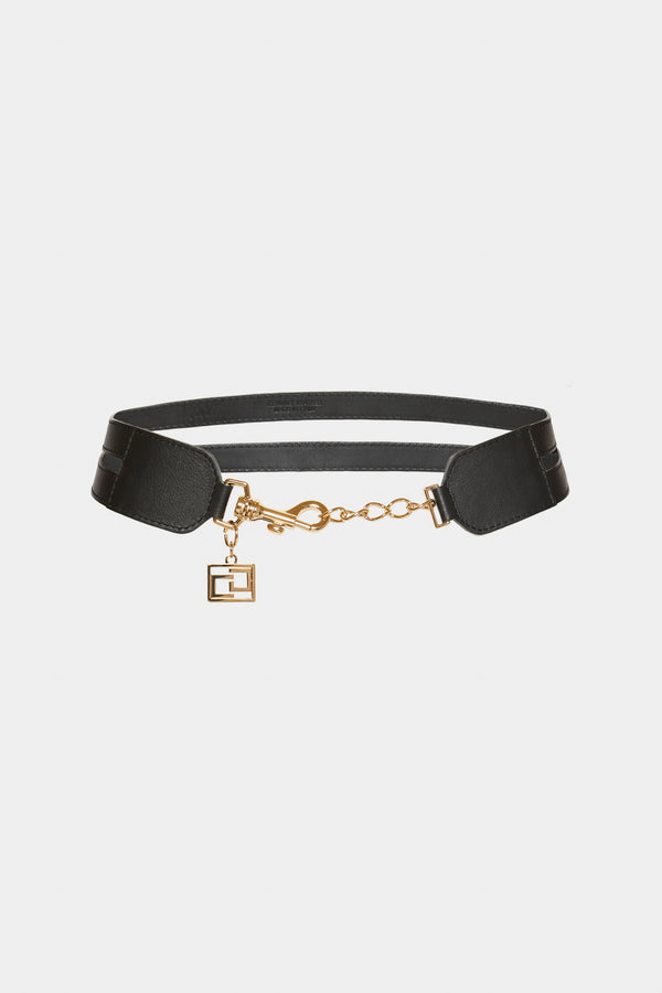 DOUBLE-BAND LEATHER BELT WITH SNAP HOOK