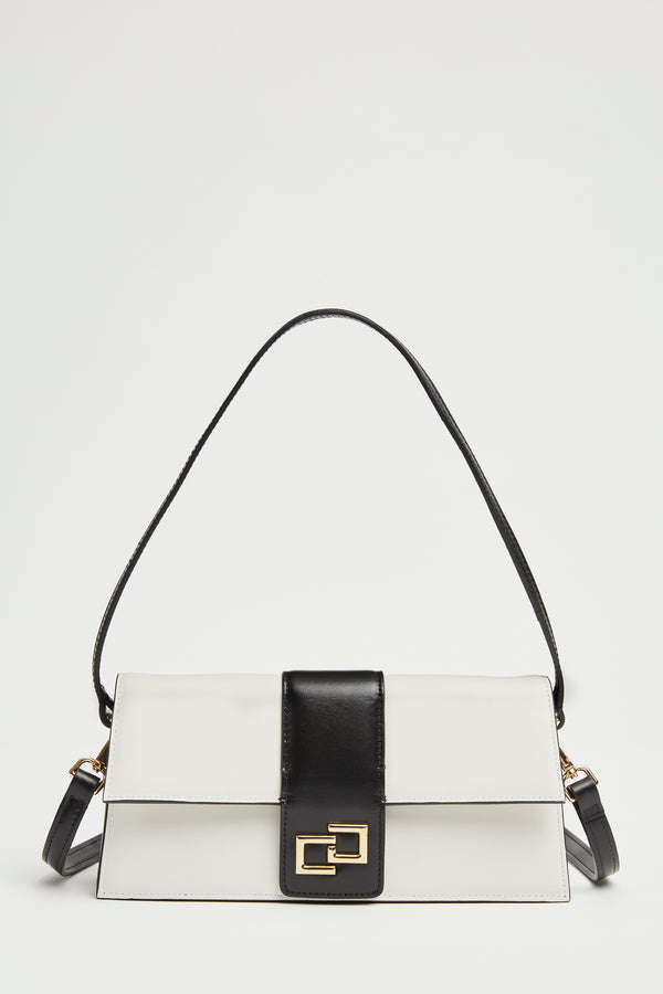 RECTANGULAR PADDED LEATHER BAG WITH CONTRASTING TRIMMINGS