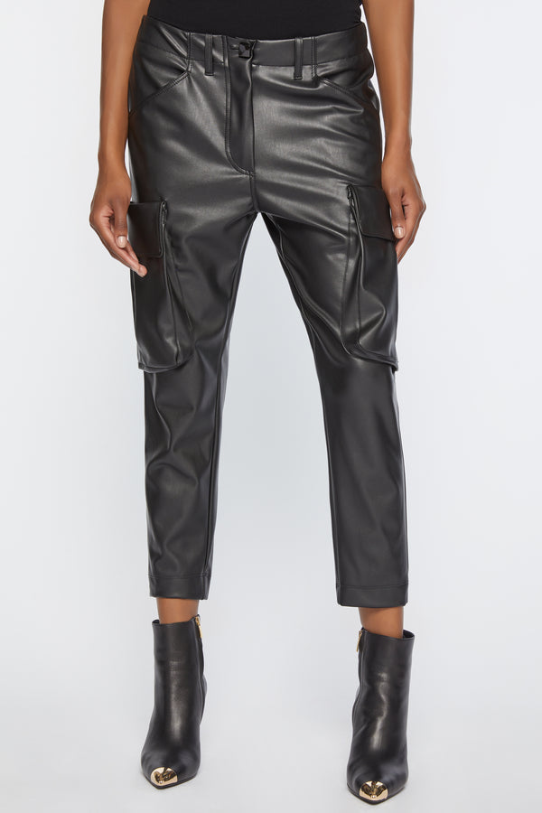 FAUX LEATHER CARGO PANTS
