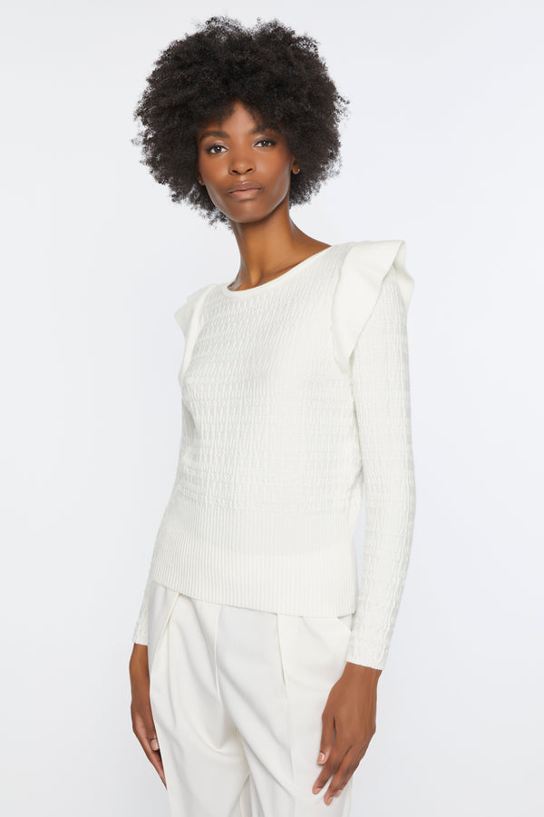 STRETCHY LONG-SLEEVED SWEATER WITH FLOUNCES ON THE SHOULDERS