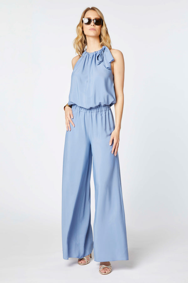 SLEEVELESS JUMPSUIT IN CRÊPE DE CHINE WITH GATHERED NECKLINE 