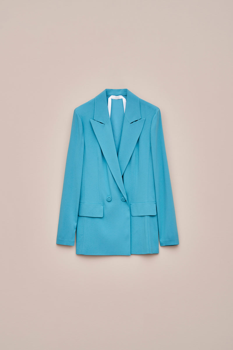 DOUBLE-BREASTED BLAZER IN VISCOSE CREPE WITH FABRIC-COVERED BUTTONS