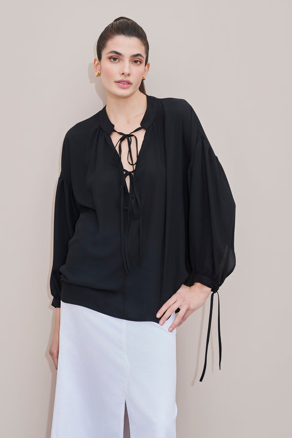 CREPE SHIRT WITH V NECK AND STRAPS