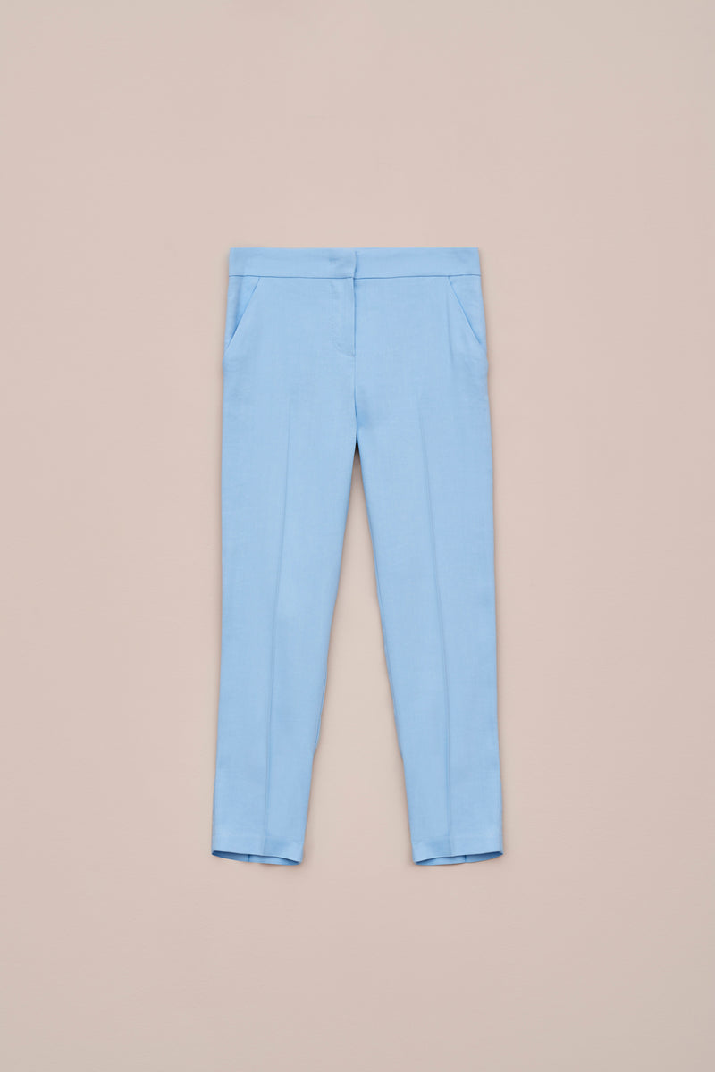 STRAIGHT-LEG PANTS IN STRETCHY LINEN