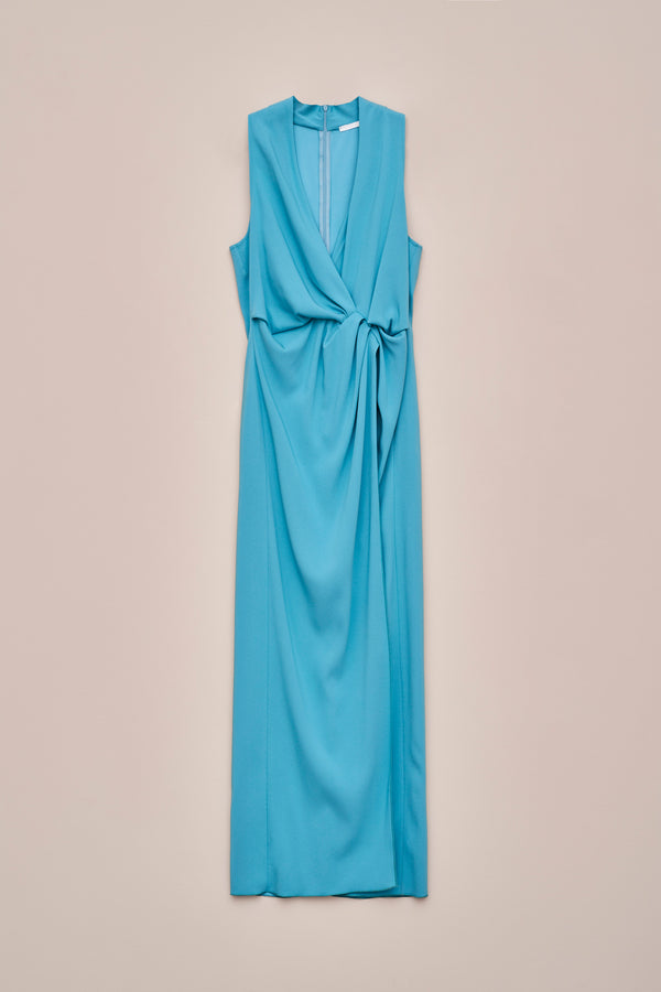 SLEVELESS DRESS IN VISCOSE CREPE WITH KNOT DETAIL