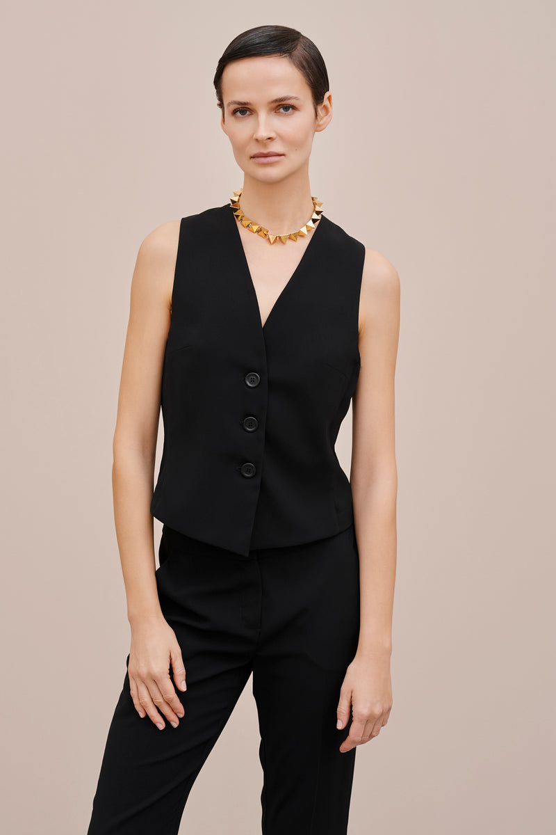 CREPE SATIN VEST WITH FAUX HORN BUTTONS