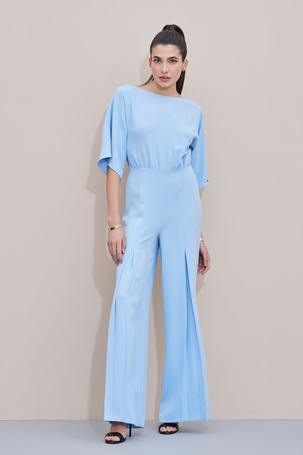 LONG JUMPSUIT IN CREPE SATIN WITH CUT-OUT AT THE BACK
