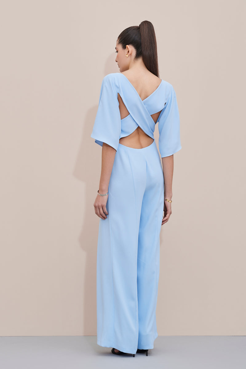 LONG JUMPSUIT IN CREPE SATIN WITH CUT-OUT AT THE BACK