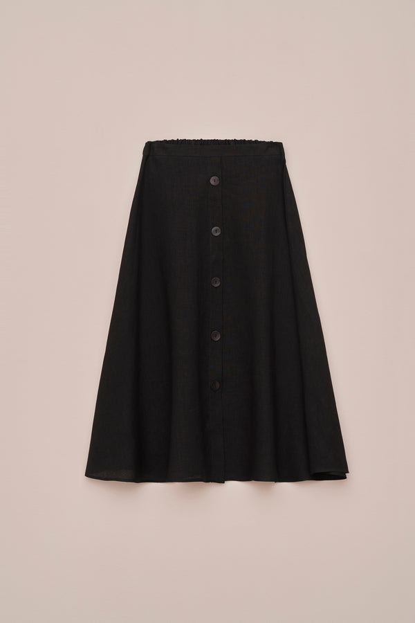FLARED LINEN SKIRT WITH MOTHER-OF-PEARL BUTTONS 