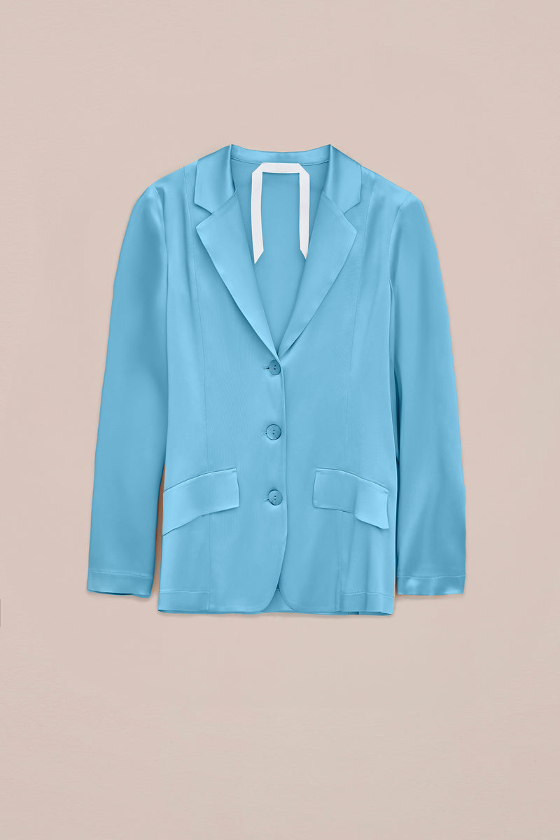 UNLINED BLAZER IN STRETCHY SATIN WITH MOTHER-OF-PEARL BUTTONSÂ 