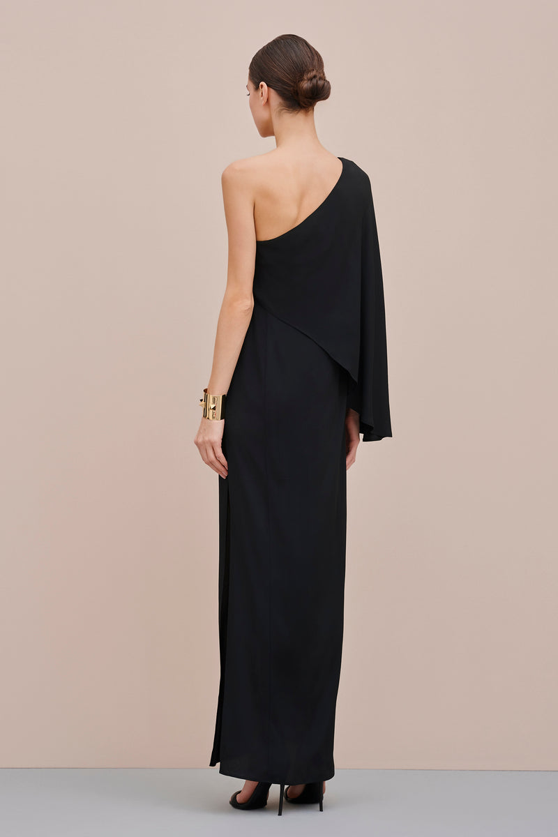 LONG DRESS IN CREPE DE CHINE WITH CAPE SLEEVE