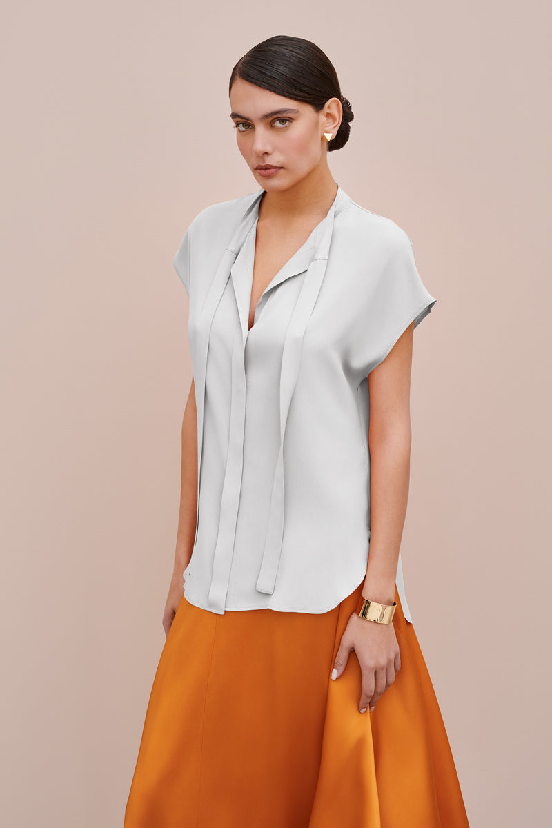CREPE DE CHINE SHIRT WITH STRAP BOW COLLAR