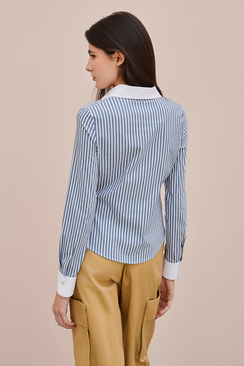 TIGHT-FIT STRIPED SHIRT WITH CONTRASTING DETAILS