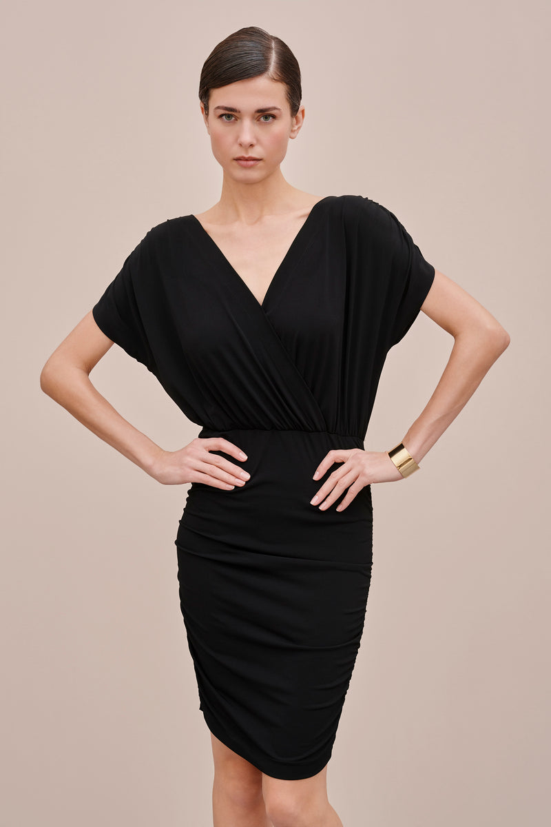 TIGHT-FIT DRESS IN JERSEY CREPE WITH CRISS-CROSS NECKLINE