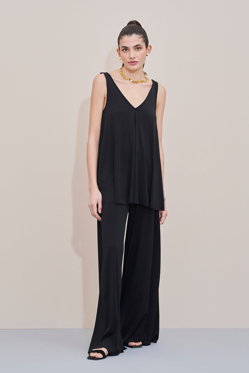 SLEEVELESS TOP IN JERSEY CREPE WITH FLARED HEM