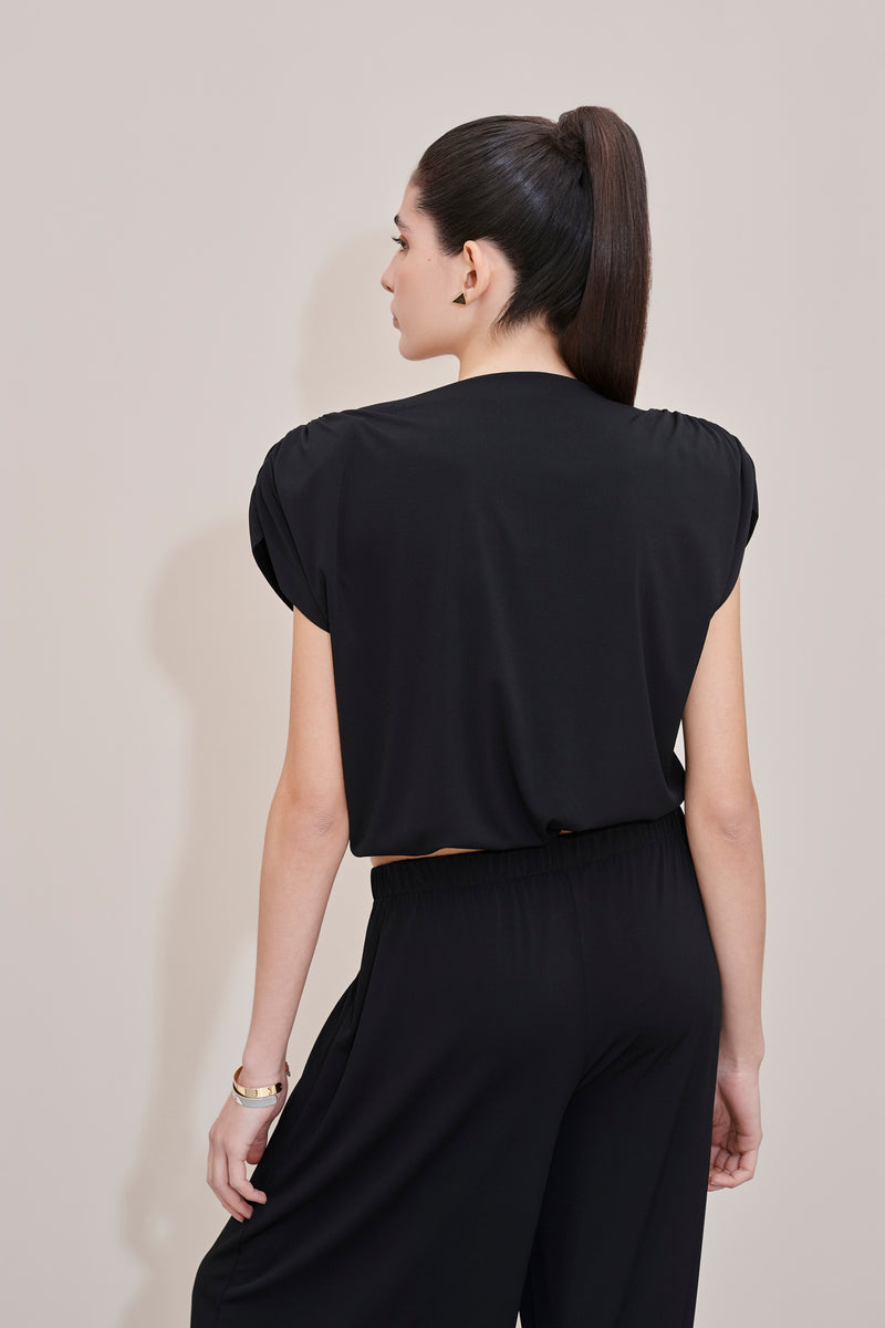 JERSEY CREPE TOP WITH RUCHED SHOULDERS AND ELASTICATED HEM
