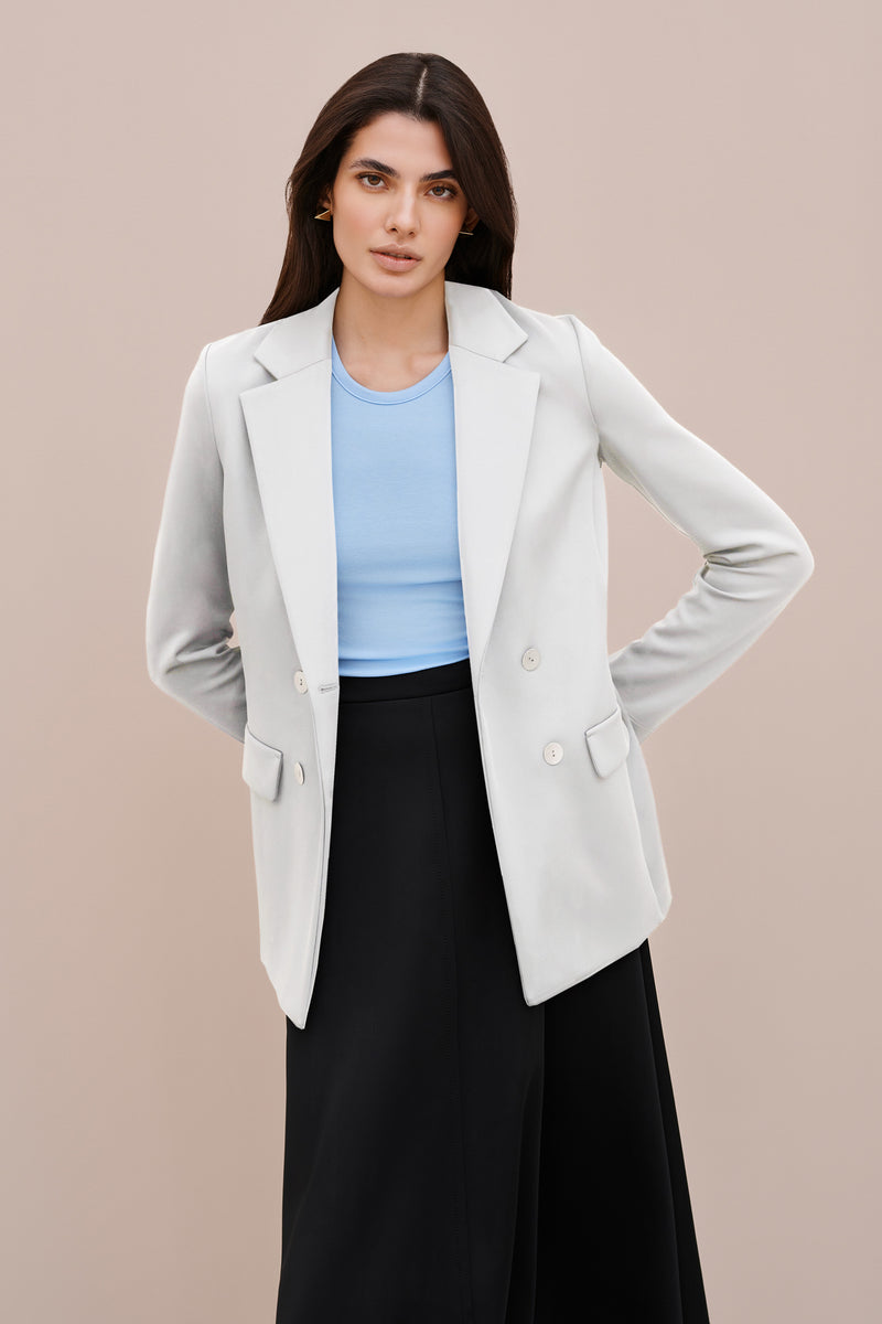 UNLINED DOUBLE-BREASTED BLAZER IN STRETCHY JERSEY
