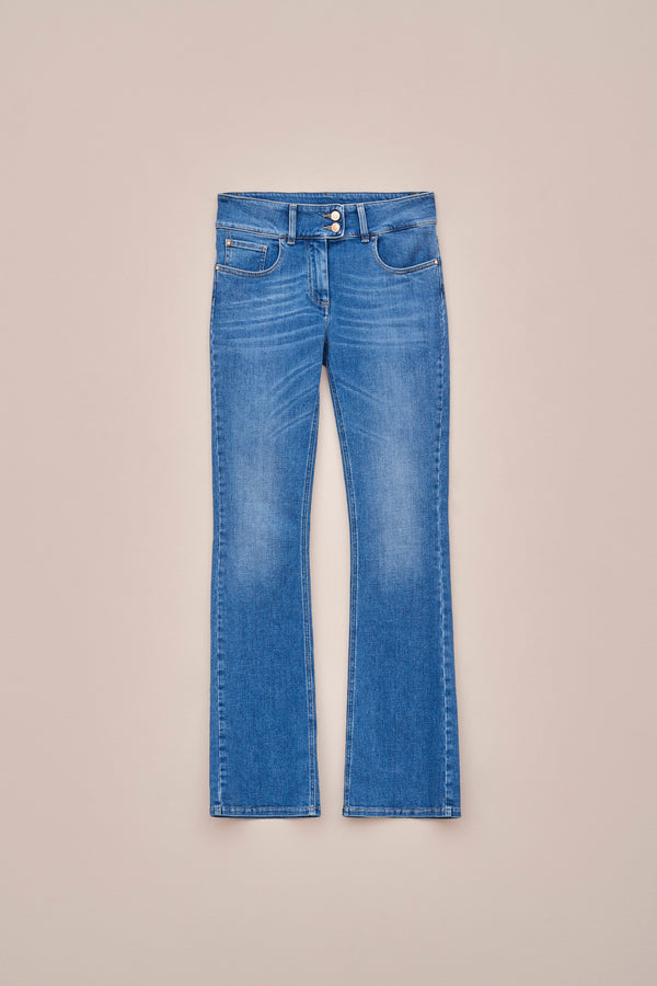 LOW WAIST JEANS WITH FLARED LEGS AND DOUBLE BUTTON ON WAIST