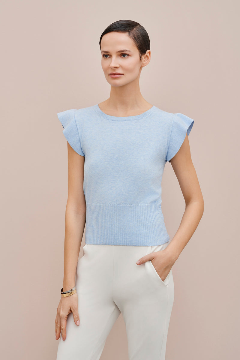 BLOUSE WITH RUFFLE SLEEVES AND ROUND NECKLINE