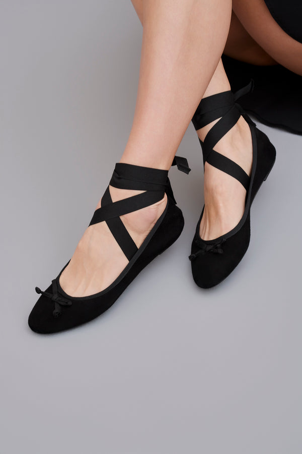SUEDE BALLET PUMPS WITH MATCHING COTTON STRAPS 