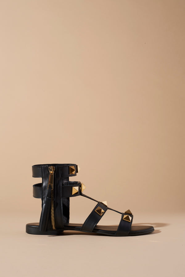 LEATHER SANDALS WITH STUDS AND ZIPS