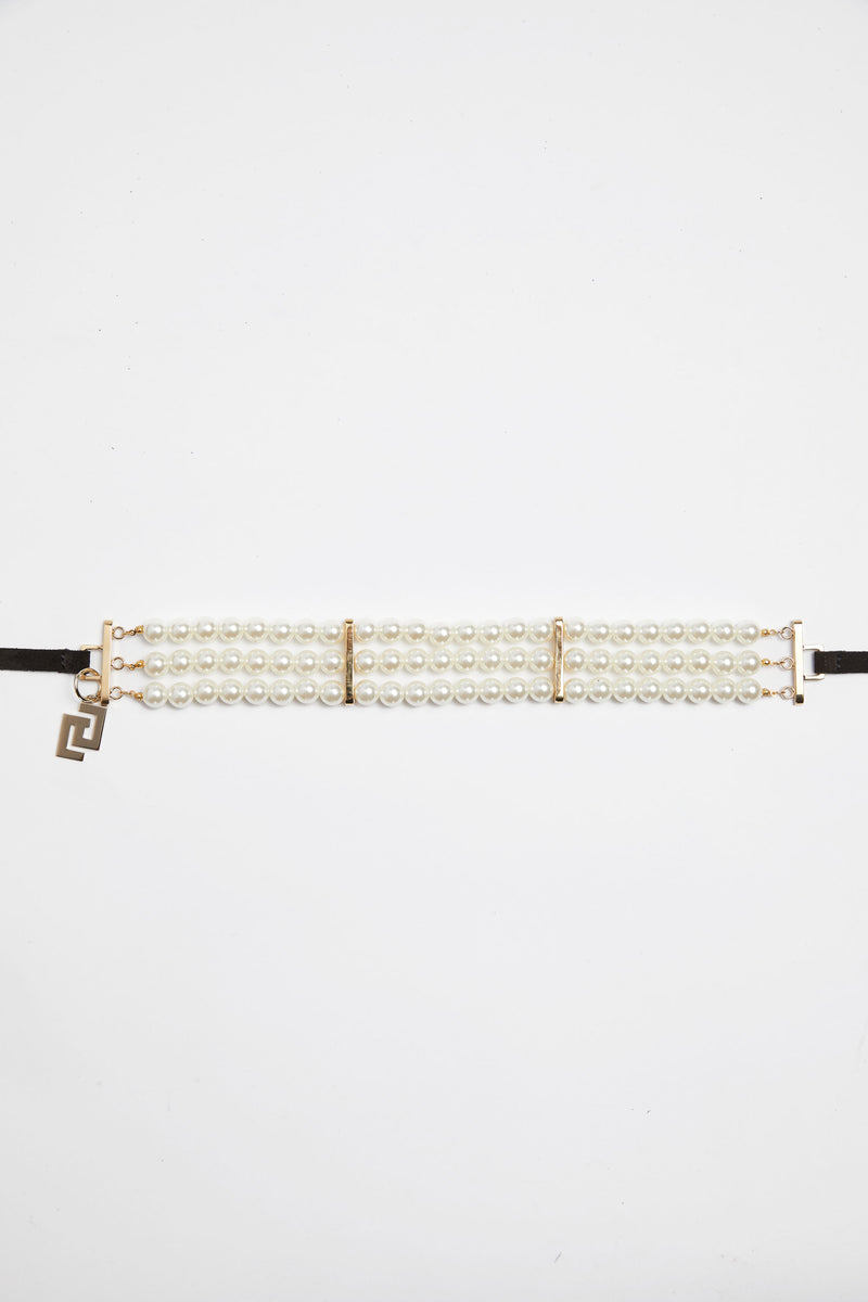 BEJEWELLED BELT WITH THREE ROWS OF WHITE PEARLS