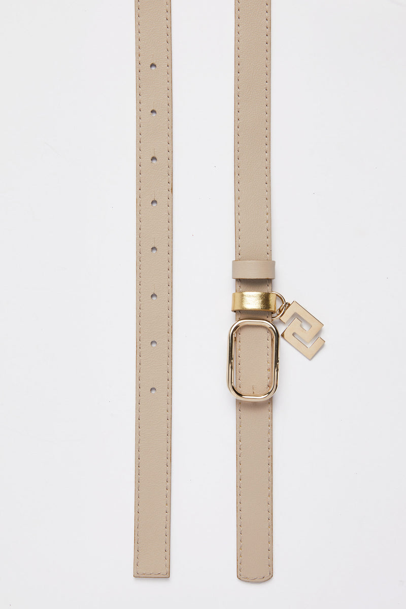 THIN REVERSIBLE LEATHER BELT WITH OVERSIZED BUCKLE