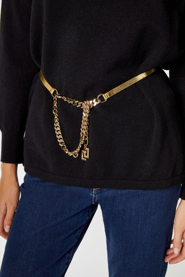 CRYSTAL-EMBELLISHED LEATHER BELT WITH CHAIN