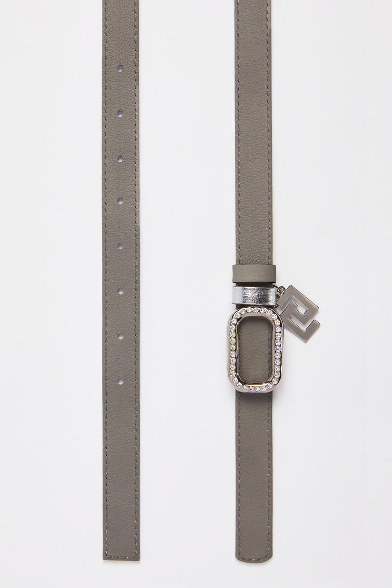 THIN REVERSIBLE BELT IN METALLIC LEATHER WITH RHINESTONE BUCKLE