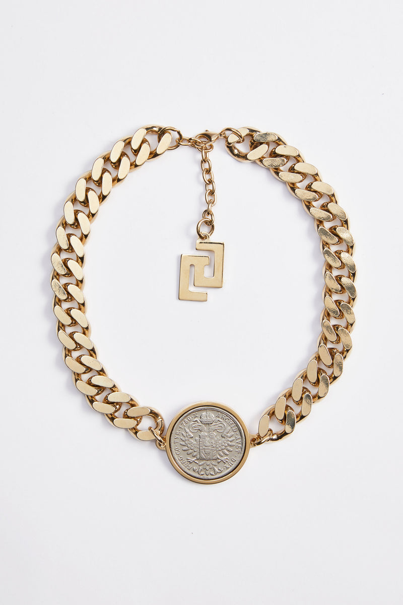 GOLD METAL CHOKER WITH OVERSIZED SILVER COIN