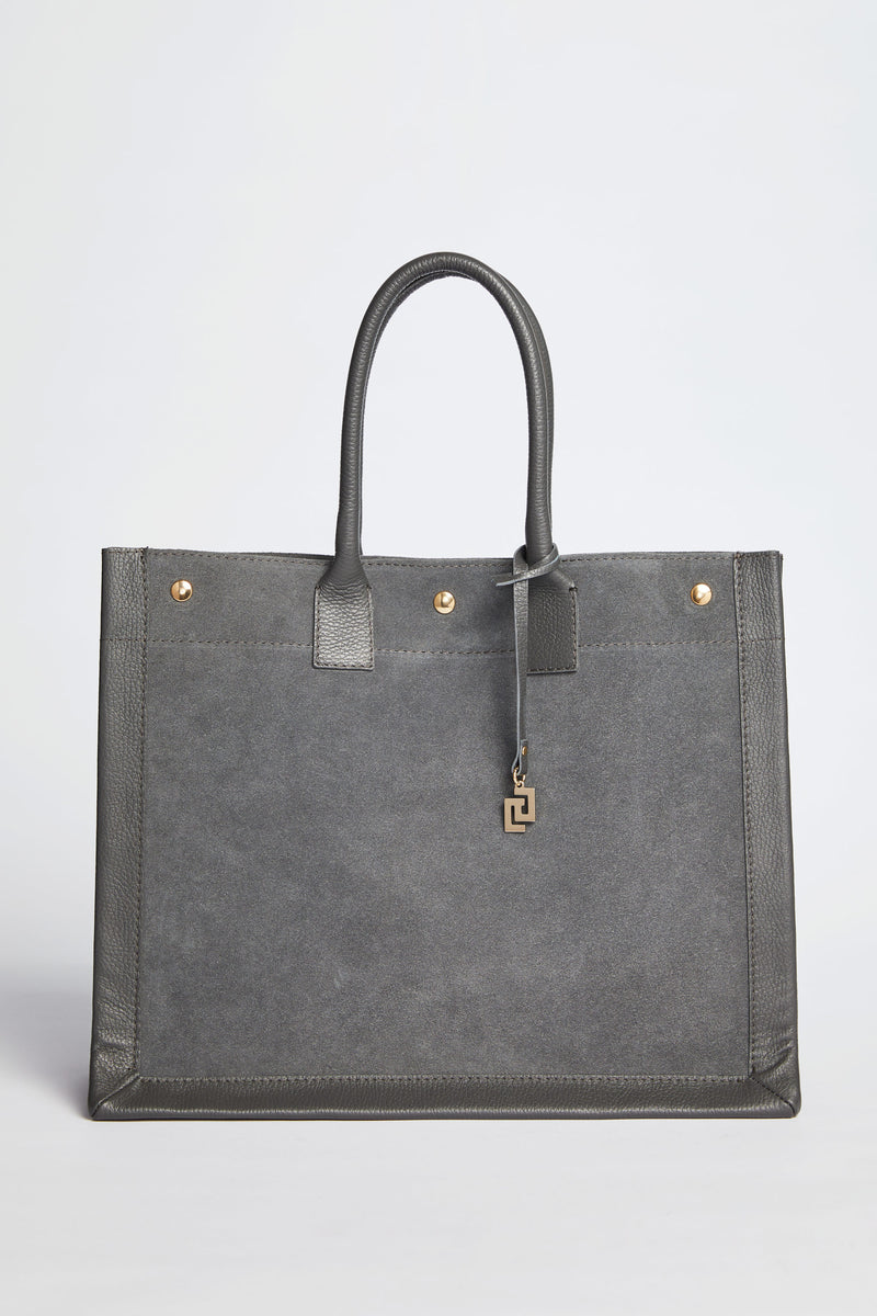 SUEDE TOTE BAG WITH LEATHER DETAILS
