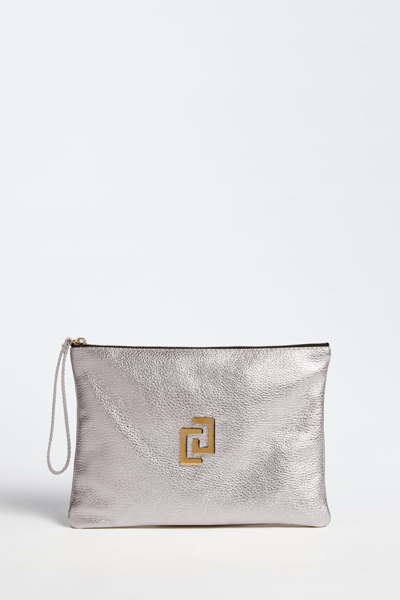 LEATHER CLUTCH BAG WITH GOLD METAL CG LOGO