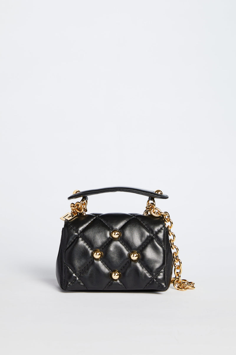 FAUX LEATHER MINI PUFFER BAG WITH DIAMOND STITCHING AND STUDS