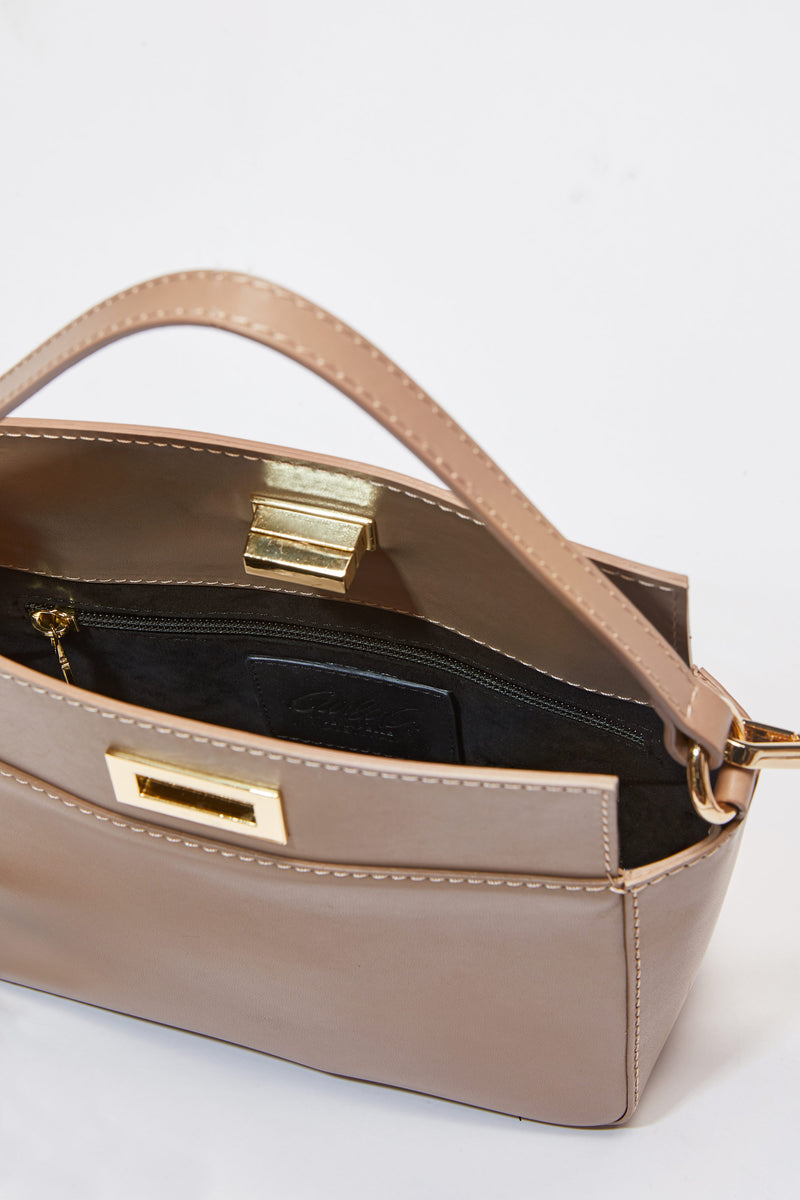 LEATHER BOXY MINI BAG WITH METAL SNAP CLOSURE 