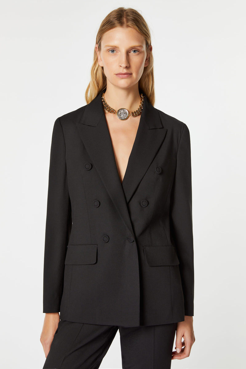 TAILORED DOUBLE-BREASTED BLAZER IN STRETCHY CREPE GABARDINE