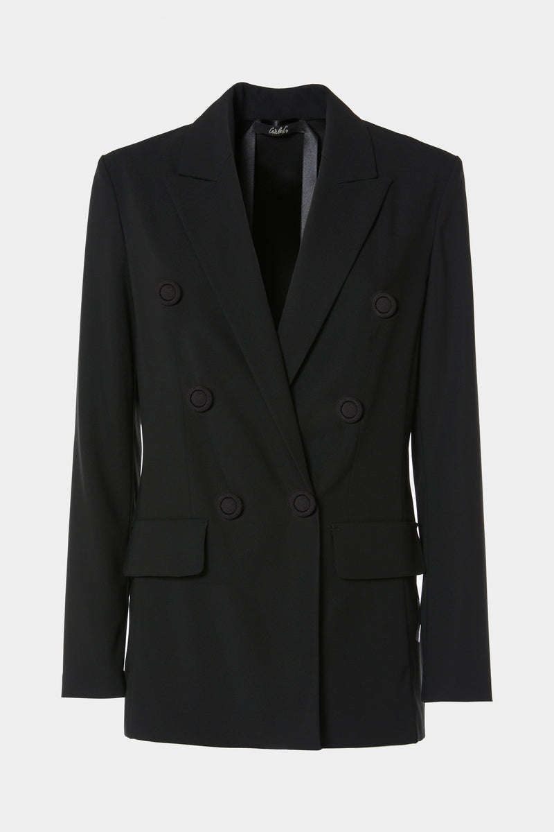 TAILORED DOUBLE-BREASTED BLAZER IN STRETCHY CREPE GABARDINE