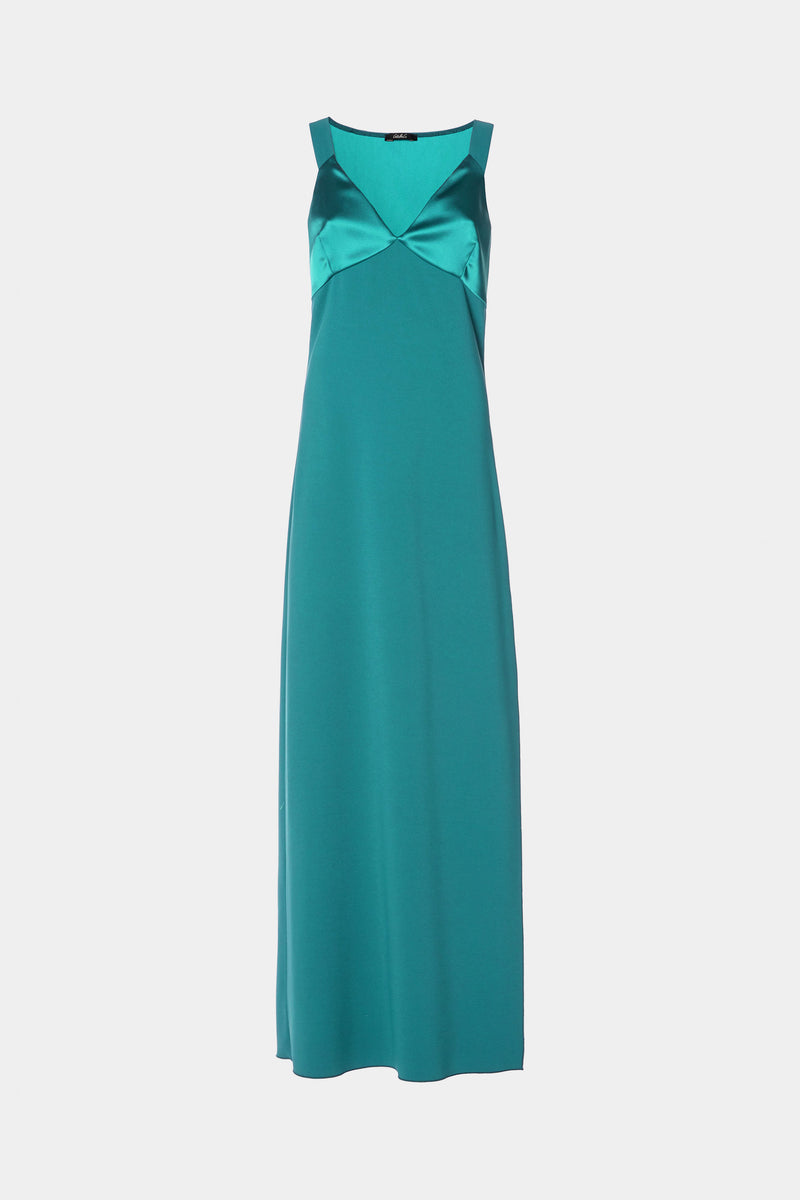LONG DRESS IN VISCOSE CREPE WITH ENVERS SATIN BUST