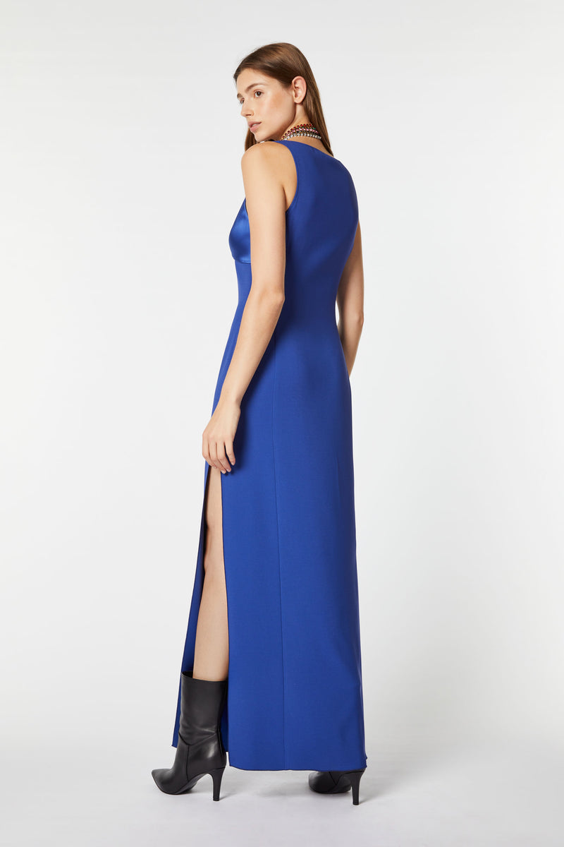 LONG DRESS IN VISCOSE CREPE WITH ENVERS SATIN BUST