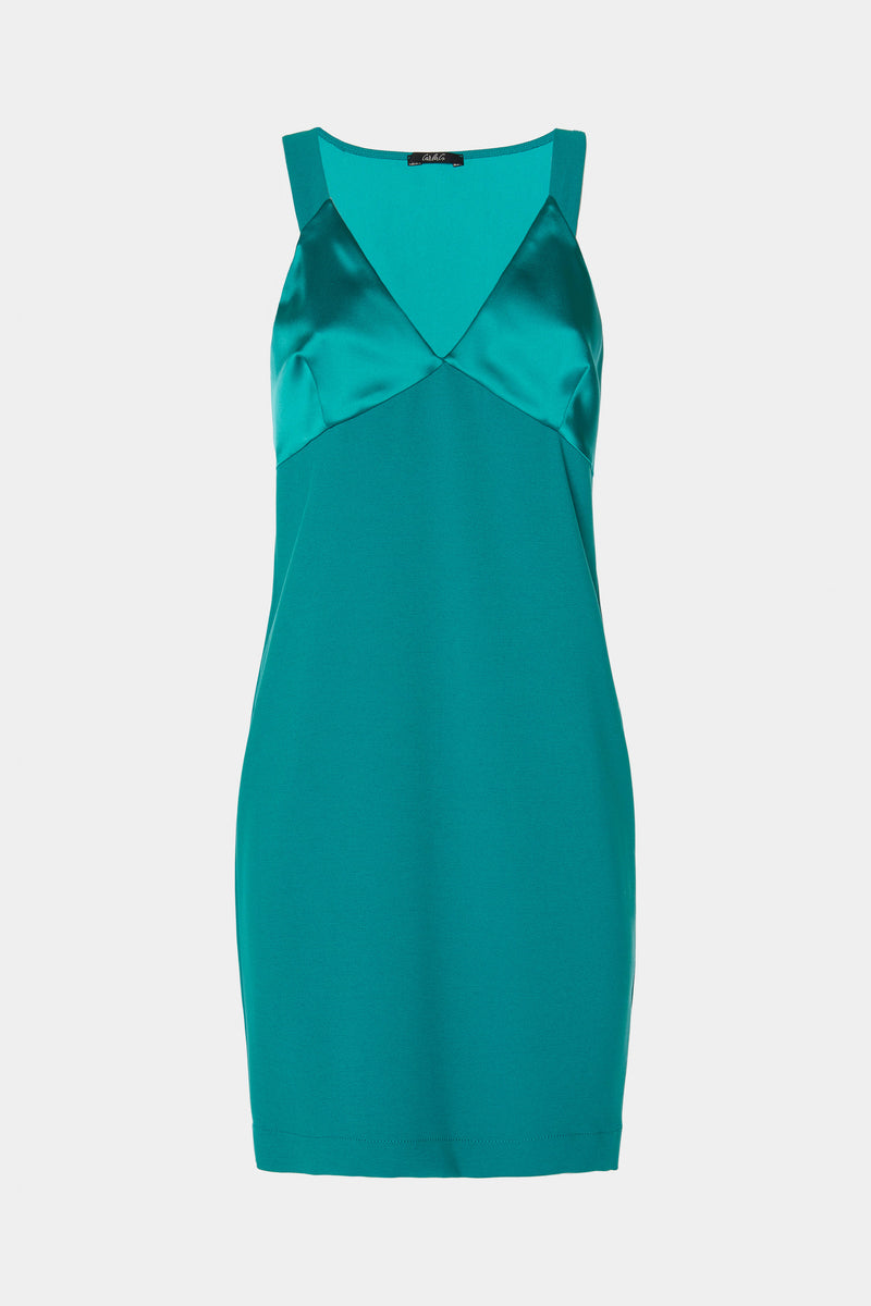 MIDI DRESS IN VISCOSE CREPE WITH ENVERS SATIN BUST
