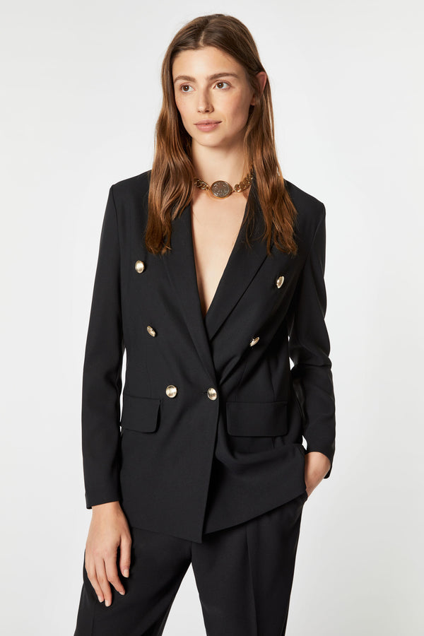 TAILORED DOUBLE-BREASTED BLAZER IN VISCOSE CREPE WITH GOLD BUTTONS
