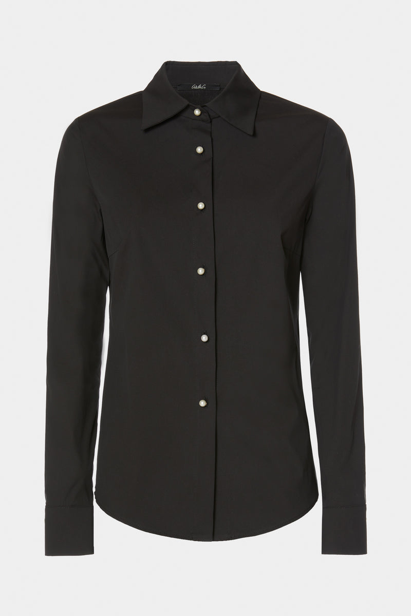 BASIC STRETCHY POPLIN SHIRT WITH PEARL BUTTONS