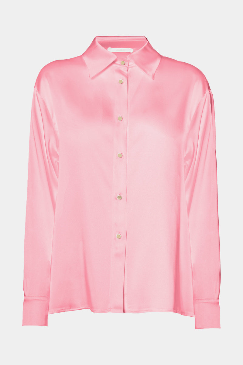 STRETCHY SATIN BOXY SHIRT WITH METAL BUTTONS