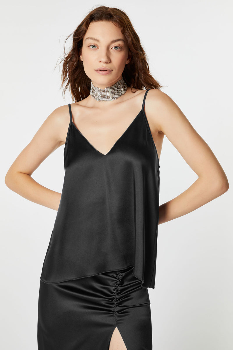 STRETCHY SATIN TOP WITH THIN STRAPS