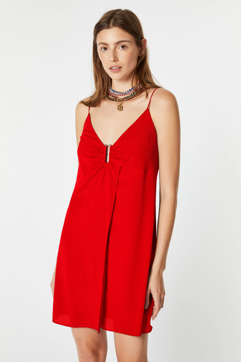 CREPE DE CHINE MIDI DRESS WITH METAL CLIP IN THE MIDDLE