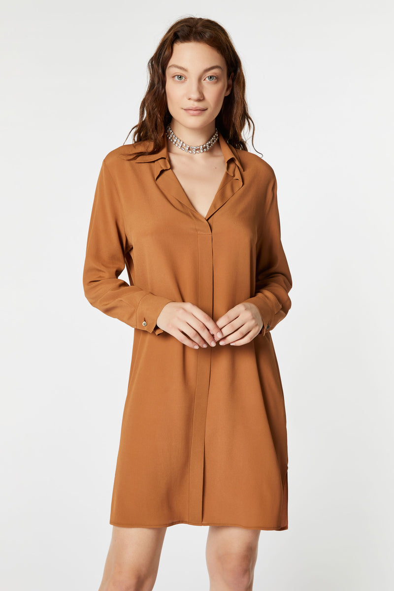 CREPE DE CHINE SHIRT DRESS WITH GOLD BUTTONS