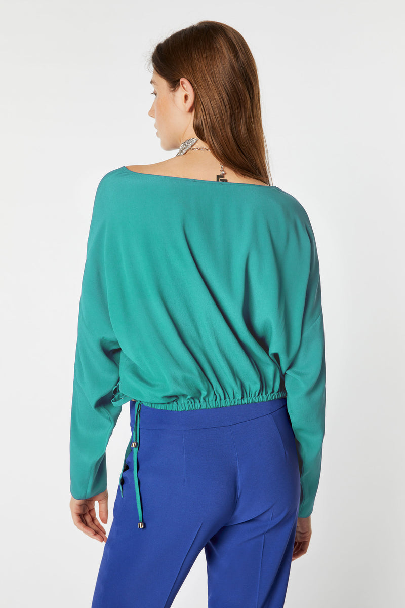 CROPPED DRAWSTRING BLOUSE IN CREPE DE CHINE