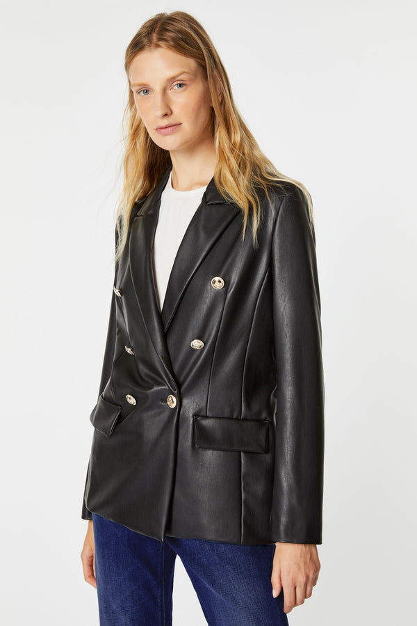 DOUBLE-BREASTED BLAZER IN FAUX LEATHER